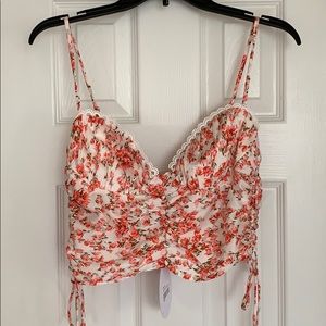 Floral Top with White Trim Lace